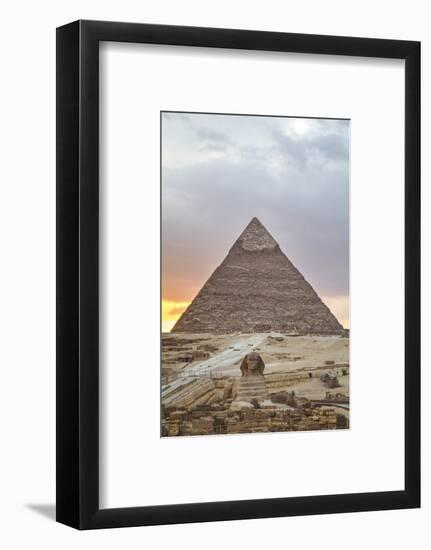 Sunset, Sphinx in Foreground and the Pyramid of Chephren, the Pyramids of Giza-Richard Maschmeyer-Framed Photographic Print