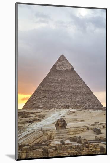 Sunset, Sphinx in Foreground and the Pyramid of Chephren, the Pyramids of Giza-Richard Maschmeyer-Mounted Photographic Print