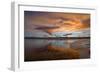 Sunset Spring Mountain Lake - Colorful Spring Storm Clouds Rolling over an Ice-Melting Lake-Sean Xu-Framed Photographic Print