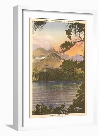 Sunset, Swiftcurrent Lake, Glacier Park, Montana-null-Framed Art Print