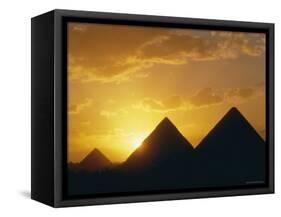 Sunset, the Pyramids, Giza, Unesco World Heritage Site, Cairo, Egypt, North Africa, Africa-John Ross-Framed Stretched Canvas