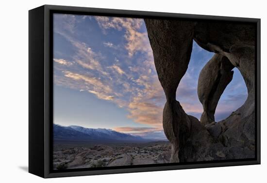 Sunset Through Cyclops' Skull Arch, Alabama Hills, Inyo National Forest-James Hager-Framed Stretched Canvas