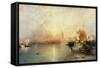 Sunset, Venice; Santa Maria and the Ducal Palace-Moran Thomas-Framed Stretched Canvas