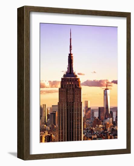 Sunset View, Empire State Building and One World Trade Center (1WTC), Manhattan, NYC, Colors-Philippe Hugonnard-Framed Art Print