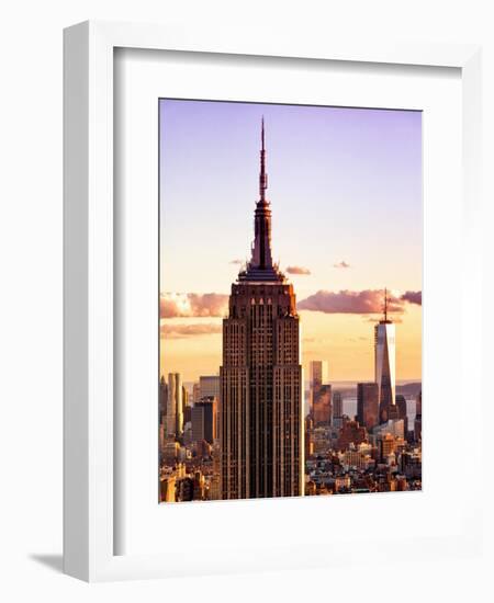 Sunset View, Empire State Building and One World Trade Center (1WTC), Manhattan, NYC, Colors-Philippe Hugonnard-Framed Art Print