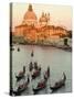 Sunset View of Gondolas in the Grand Canal and the Santa Maria Della Salute, Venice, Italy-Janis Miglavs-Stretched Canvas