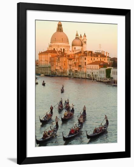 Sunset View of Gondolas in the Grand Canal and the Santa Maria Della Salute, Venice, Italy-Janis Miglavs-Framed Photographic Print