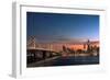 Sunset view of San Francisco from Treasure Island of the Bay Bridge with pink clouds at blue hour-David Chang-Framed Photographic Print