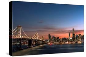 Sunset view of San Francisco from Treasure Island of the Bay Bridge with pink clouds at blue hour-David Chang-Stretched Canvas
