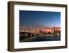 Sunset view of San Francisco from Treasure Island of the Bay Bridge with pink clouds at blue hour-David Chang-Framed Photographic Print