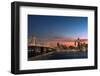 Sunset view of San Francisco from Treasure Island of the Bay Bridge with pink clouds at blue hour-David Chang-Framed Photographic Print