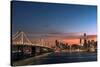 Sunset view of San Francisco from Treasure Island of the Bay Bridge with pink clouds at blue hour-David Chang-Stretched Canvas