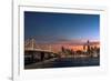 Sunset view of San Francisco from Treasure Island of the Bay Bridge with pink clouds at blue hour-David Chang-Framed Photographic Print