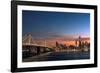 Sunset view of San Francisco from Treasure Island of the Bay Bridge with pink clouds at blue hour-David Chang-Framed Photographic Print