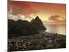 Sunset View of the Pitons and Soufriere, St. Lucia-Walter Bibikow-Mounted Photographic Print