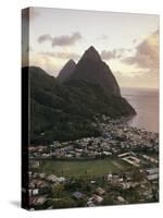 Sunset View of the Pitons and Soufriere, St. Lucia-Walter Bibikow-Stretched Canvas