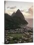 Sunset View of the Pitons and Soufriere, St. Lucia-Walter Bibikow-Stretched Canvas