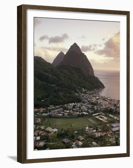 Sunset View of the Pitons and Soufriere, St. Lucia-Walter Bibikow-Framed Premium Photographic Print