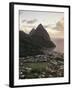Sunset View of the Pitons and Soufriere, St. Lucia-Walter Bibikow-Framed Premium Photographic Print