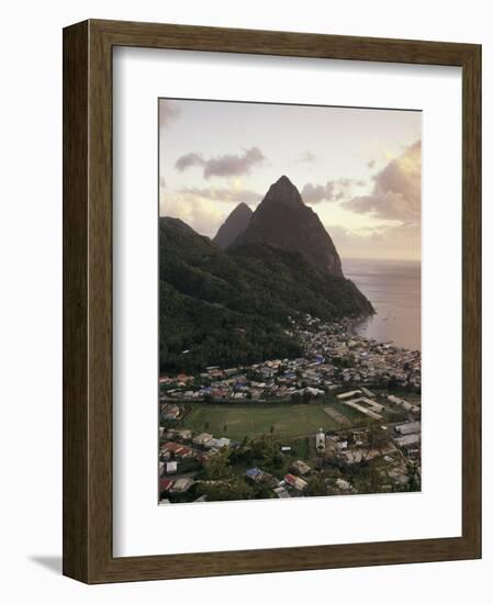 Sunset View of the Pitons and Soufriere, St. Lucia-Walter Bibikow-Framed Photographic Print