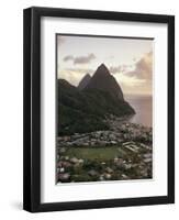 Sunset View of the Pitons and Soufriere, St. Lucia-Walter Bibikow-Framed Photographic Print