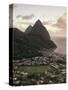 Sunset View of the Pitons and Soufriere, St. Lucia-Walter Bibikow-Stretched Canvas