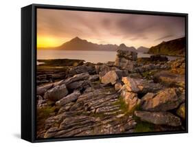 Sunset View over Rocky Foreshore to the Cuillin Hills from Elgol, Isle of Skye, Highland-Lee Frost-Framed Stretched Canvas