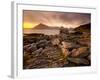 Sunset View over Rocky Foreshore to the Cuillin Hills from Elgol, Isle of Skye, Highland-Lee Frost-Framed Photographic Print