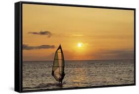 Sunset, Windsurfing, Ocean, Maui, Hawaii, USA-Gerry Reynolds-Framed Stretched Canvas