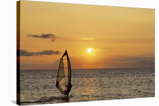 Sunset, Windsurfing, Ocean, Maui, Hawaii, USA-Gerry Reynolds-Stretched Canvas