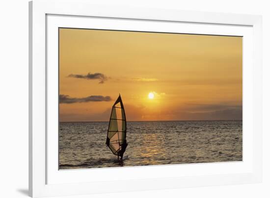 Sunset, Windsurfing, Ocean, Maui, Hawaii, USA-Gerry Reynolds-Framed Photographic Print