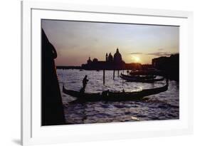 Sunset with Gondolas, Venice, Italy-George Oze-Framed Photographic Print