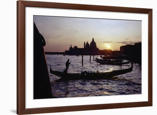 Sunset with Gondolas, Venice, Italy-George Oze-Framed Photographic Print