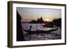 Sunset with Gondolas, Venice, Italy-George Oze-Framed Photographic Print