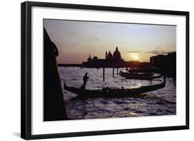 Sunset with Gondolas, Venice, Italy-George Oze-Framed Photographic Print