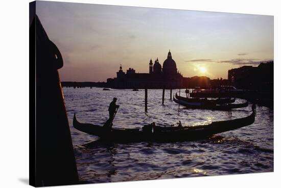 Sunset with Gondolas, Venice, Italy-George Oze-Stretched Canvas