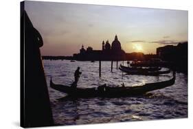 Sunset with Gondolas, Venice, Italy-George Oze-Stretched Canvas