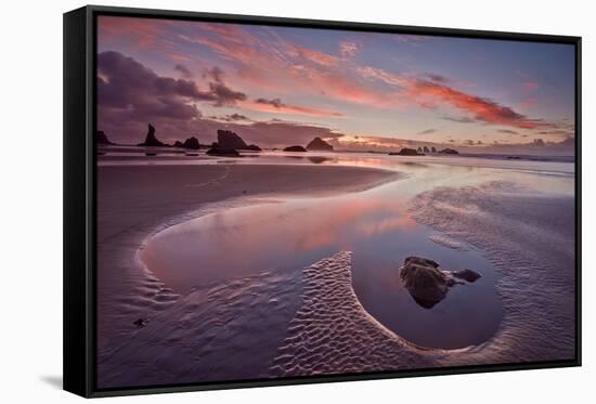Sunset with Orange Clouds, Bandon Beach, Oregon, United States of America, North America-James-Framed Stretched Canvas