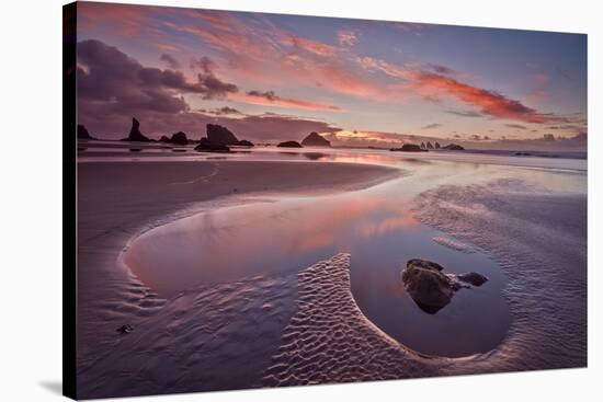 Sunset with Orange Clouds, Bandon Beach, Oregon, United States of America, North America-James-Stretched Canvas