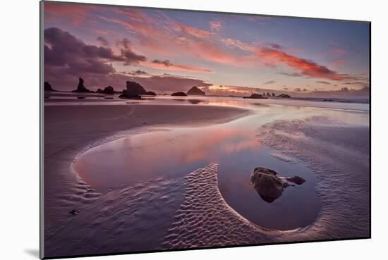 Sunset with Orange Clouds, Bandon Beach, Oregon, United States of America, North America-James-Mounted Photographic Print