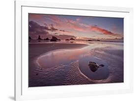 Sunset with Orange Clouds, Bandon Beach, Oregon, United States of America, North America-James-Framed Photographic Print