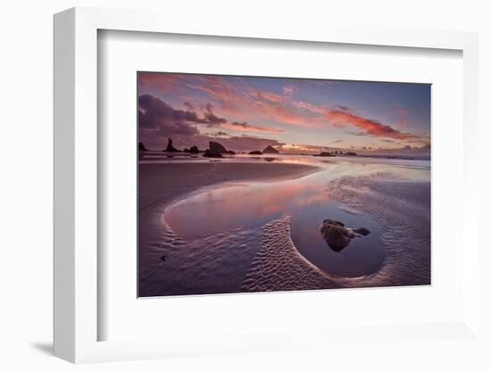 Sunset with Orange Clouds, Bandon Beach, Oregon, United States of America, North America-James-Framed Photographic Print