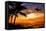 Sunset with Palm Tree and Airplane Silhouettes-krisrobin-Framed Stretched Canvas