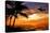 Sunset with Palm Tree and Airplane Silhouettes-krisrobin-Stretched Canvas