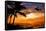 Sunset with Palm Tree and Airplane Silhouettes-krisrobin-Framed Stretched Canvas