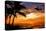 Sunset with Palm Tree and Airplane Silhouettes-krisrobin-Stretched Canvas