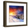 Sunset with Winter Mountains-null-Framed Art Print