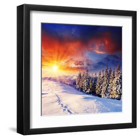 Sunset with Winter Mountains-null-Framed Art Print