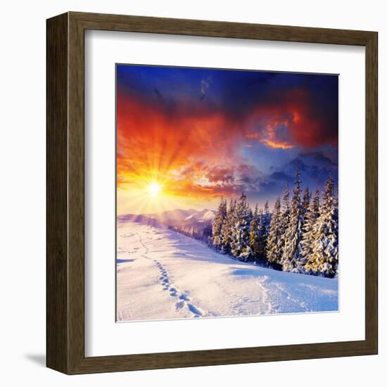 Sunset with Winter Mountains-null-Framed Art Print