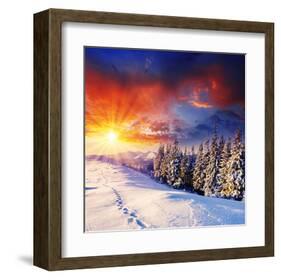 Sunset with Winter Mountains-null-Framed Art Print